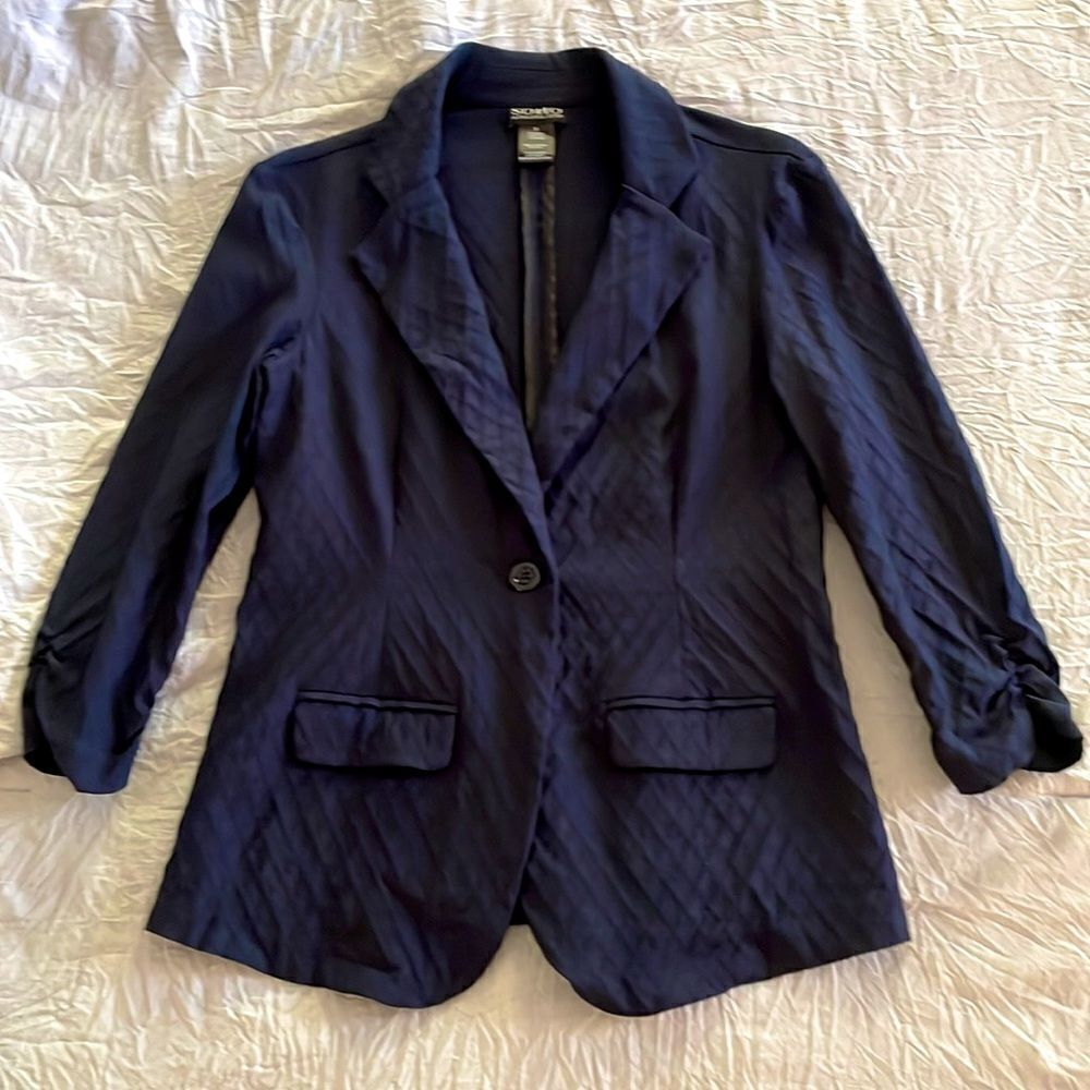 Soho Navy Blue Quilted Pattern Blazer Professional Suit Jacket Size Small